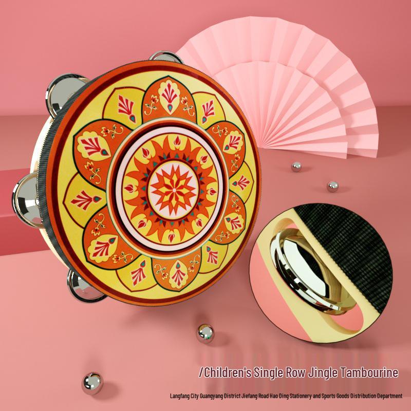 8-Inch Xinjiang Uyghur Hand Drum for Dance and Performance, Single-Row Tambourine with Jingle Bells.