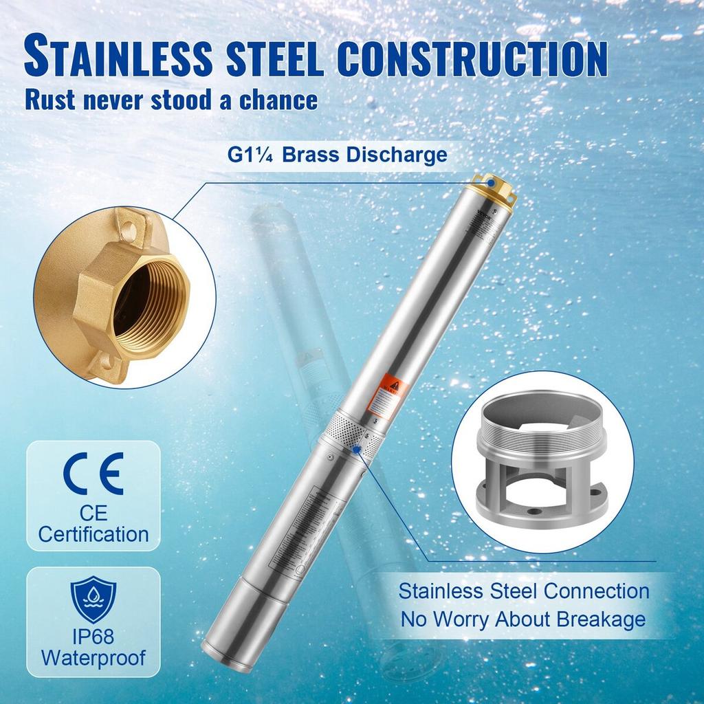 Deep Well Submersible Pump Stainless Steel Water Pump 750W 230V 7.1 m³/h