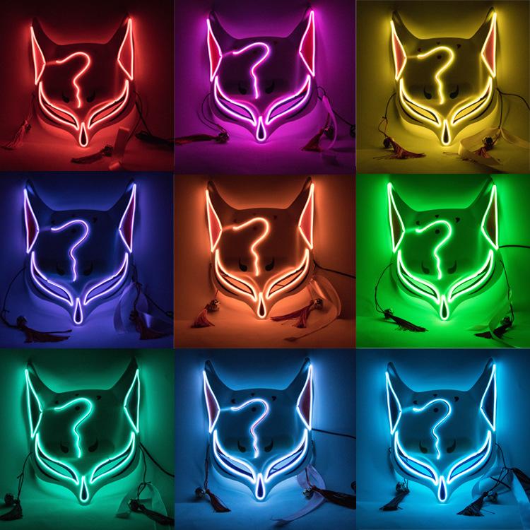 Фестивальная маска Светодиодные наборы Маска лисы Кицунэ Косплей Хэллоуин Маскарадная маска Животное Диджей Танцы Светящиеся реквизиты для вечеринки KTY