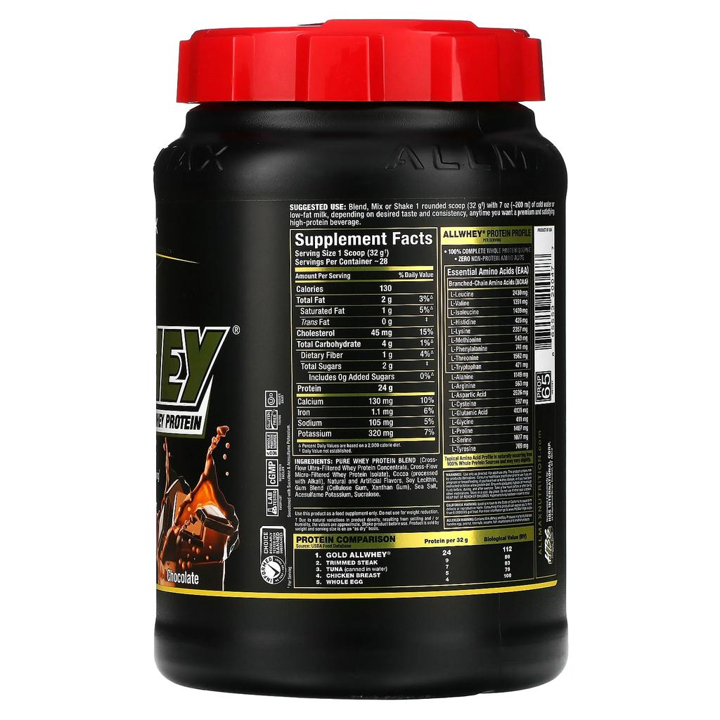 Allwhey Gold, 100% Whey Protein + Premium Whey Protein Isolate, Chocolate, 2 Lbs (907 G)
