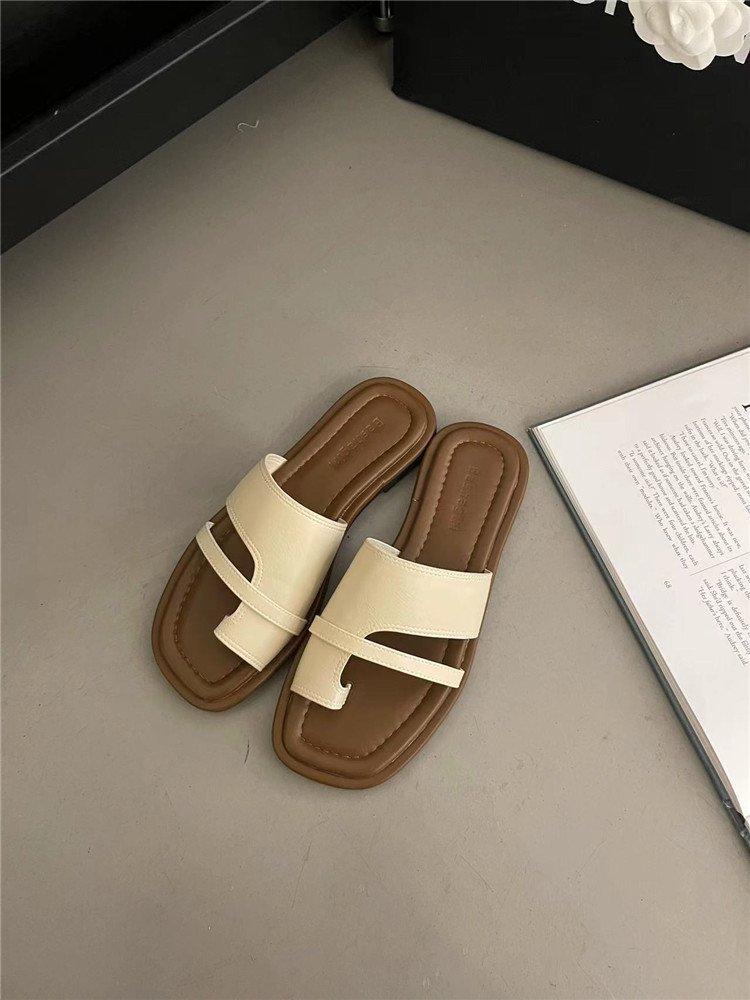 Set of Toe Slippers Women's Shoes 2024 New Summer Korean Version Retro Simple with Skirt One Pedal Roman Sandals
