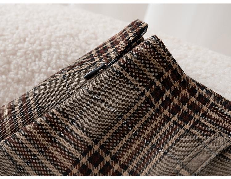 Женская плиссированная юбка в коричневую клетку с высокой талией 2025 года - Стройнящая, в студенческом стиле, осенняя, короткая