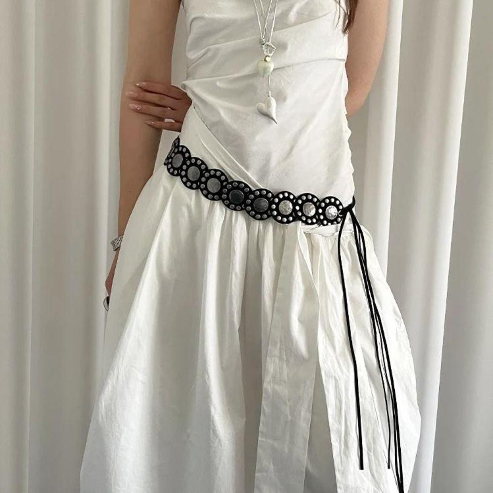 Круглый женский ремень с заклепками Черный Кофе Ремень для платья Джинсовый ремень Модный кожаный пояс на талию Украшение талии