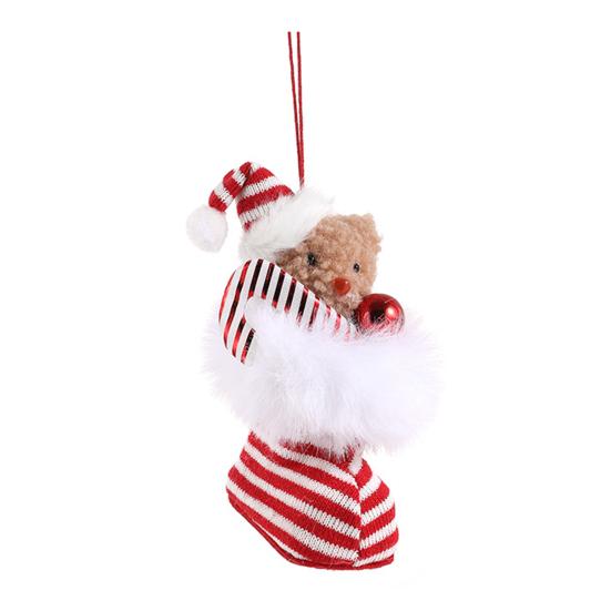 Plush Bear In Boot Christmas Ornaments Mini Stuffed Bear Hanging Ornaments Winter Fuzzy Shoes Christmas Tree Decor