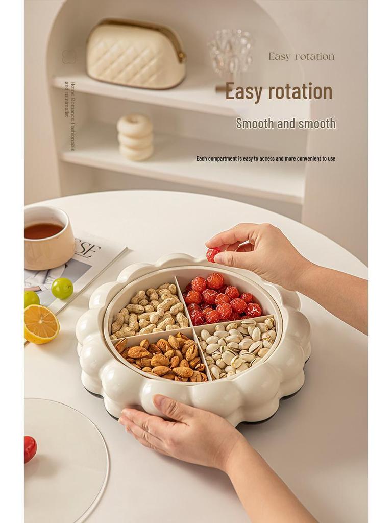 Cream Style European Coffee Table with Compartmented Dried Fruit & Snack Storage - Premium Light Luxury Feel