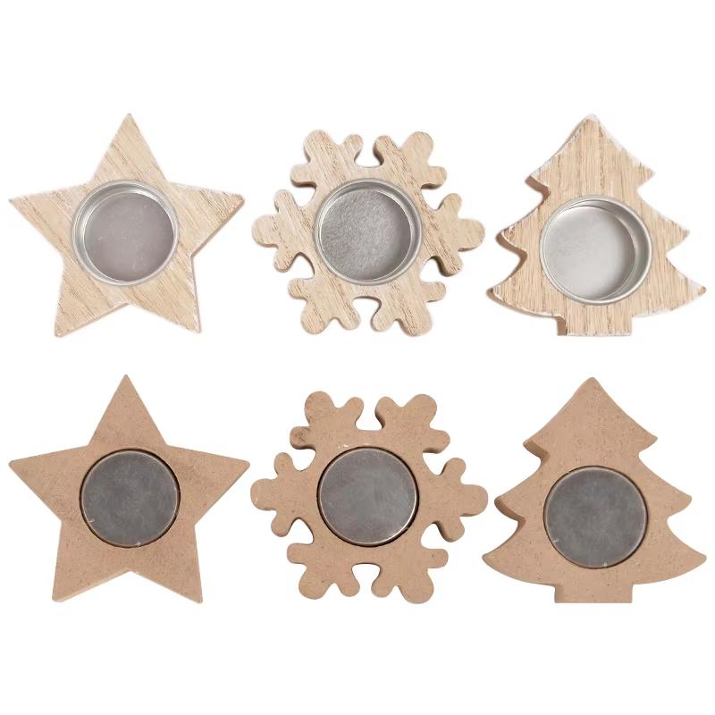 Wooden Xmas Snowflake Candlestick Christmas Tree Shape Candle Holder for Home Decoration 2026 Navidad Kerst Noel New Year Decor