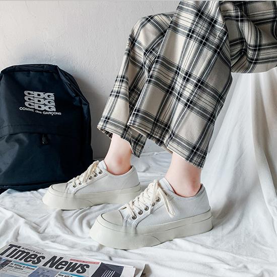 Летние студенческие парусиновые туфли на толстой подошве, женские универсальные туфли на высоком каблуке, японские повседневные туфли-подковы Matsuke, приливные туфли