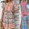 JPNTKY Модные летние весенние повседневные платья с коротким рукавом и V-образным вырезом