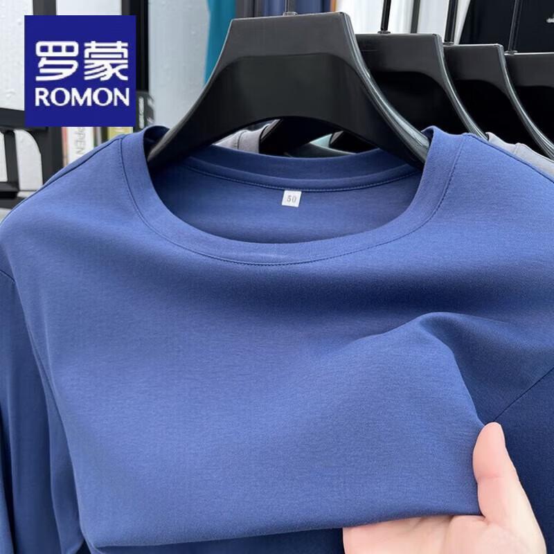 ROMON Мужская футболка с круглым вырезом и длинным рукавом из чистого хлопка