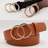 Креативный женский золотой ремень с двойной круглой пряжкой, универсальный модный ремень для джинсов и повседневных брюк для женщин