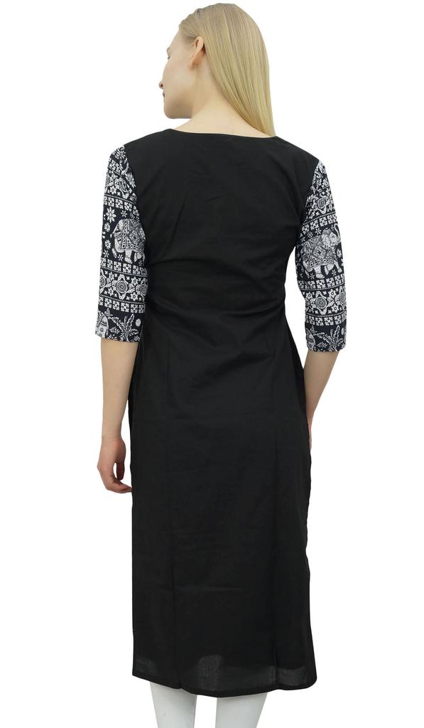 Phagun Женская хлопковая дизайнерская черная туника Kurta Ethnic с рукавами 3-4 Kurta-10