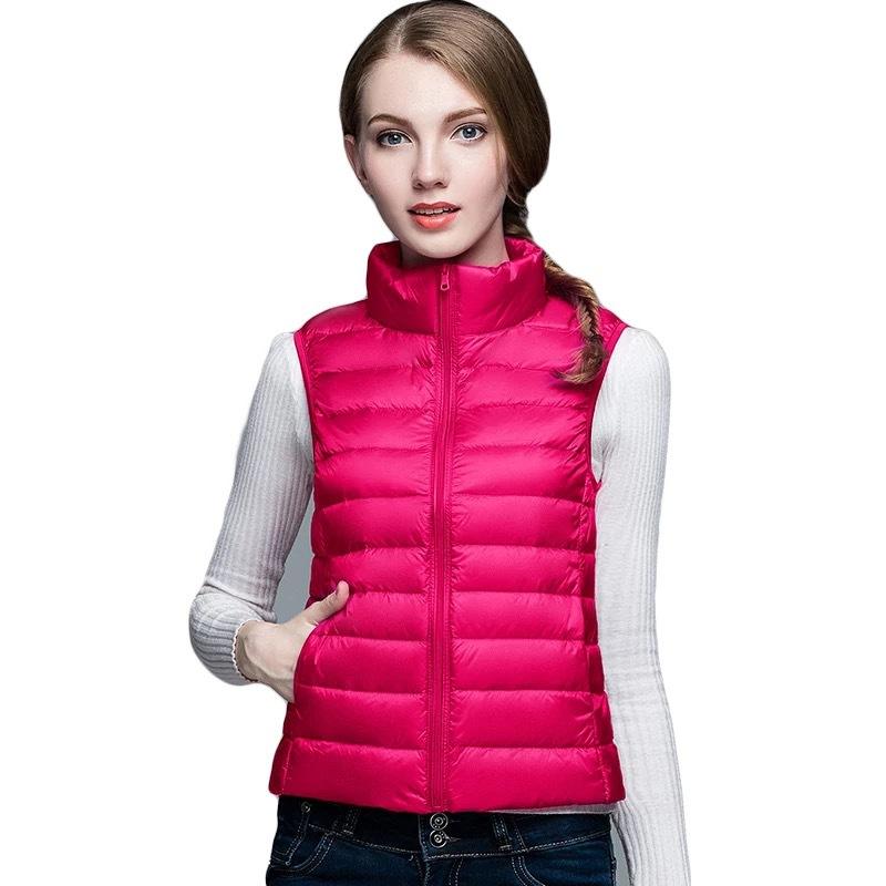 Women Autumn Stand Collor Solid Color Sleeveless Zipper Slim Lightweight Down Vest M-4XL
