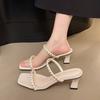 2025 New New Rhinestone One-word Strap High Heel Half-drag Women's Sandals High Heels Thin Heel Transparent Slippers