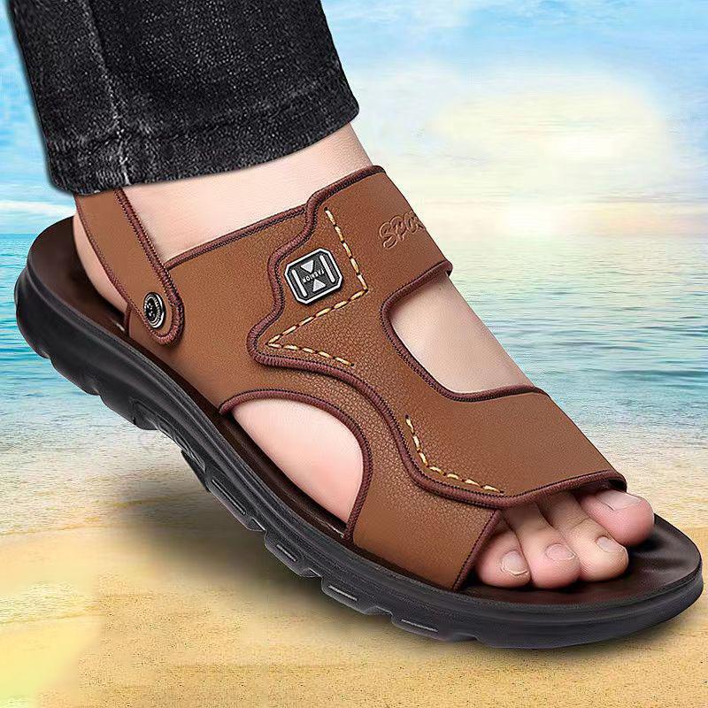Fashion Summer 2024 New Men's Sandals Genuine Leather Thick-soled Non-slip Beach Shoes Comfortable Soft-soled Two-wear Outdoor Sandals