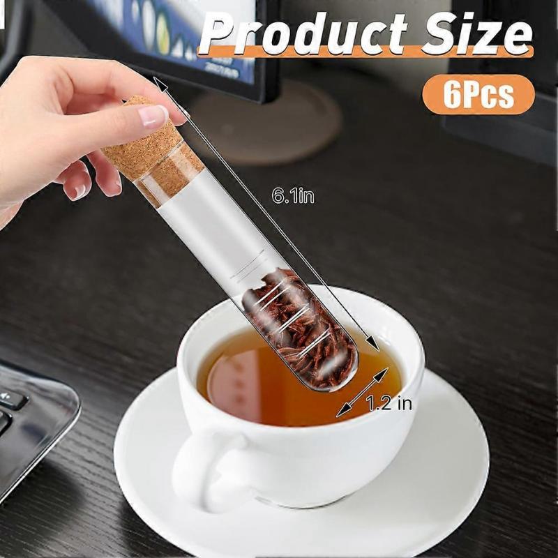 6 Pcs Glass Tea Infuser with Cork Lid, Reusable Clear Tea Strainer for Cups and Mugs, Glass Diffuser