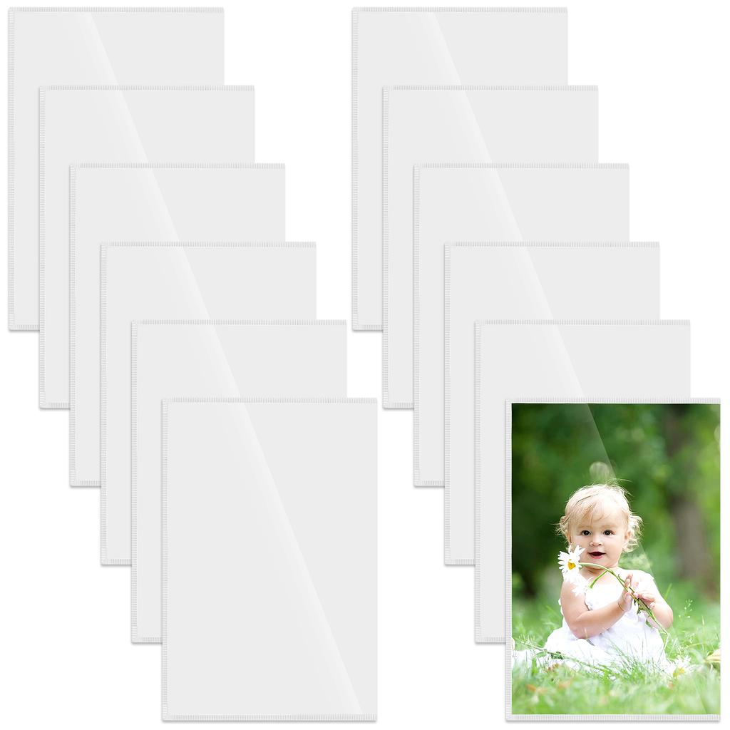 12Pcs Magnetic Picture Frames 4x6 Inch Magnetic Photo Pocket with White Border Clear PVC Magnetic Photo Frame for Refrigerator