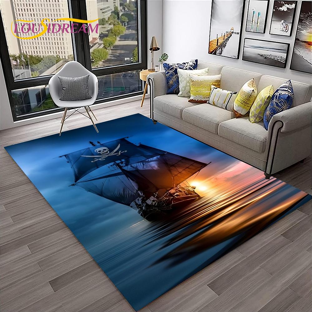 3D Пиратский корабль Лодка, Парусник, Барк Ковер Коврик для Дома Гостиная Спальня Диван Придверный коврик Декор, Детский ковер Нескользящий Напольный коврик