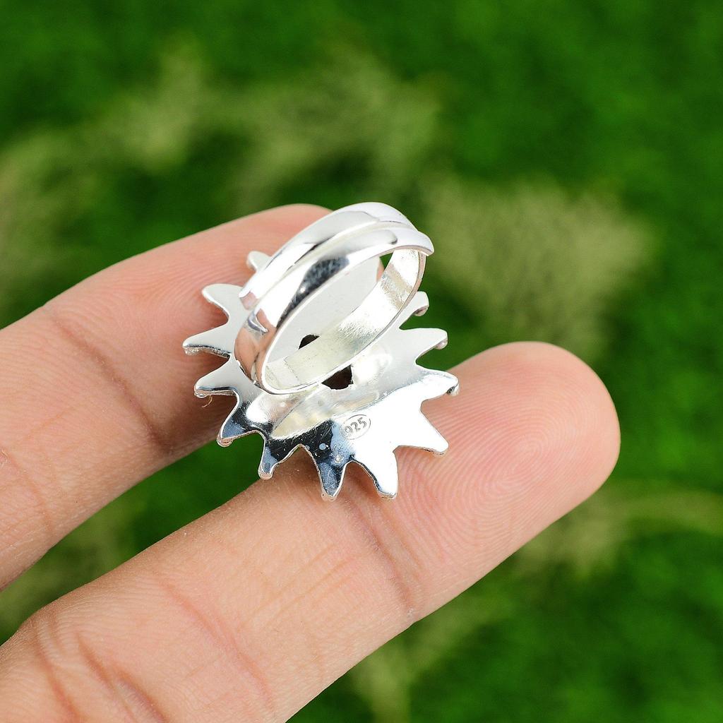 Sterling Silver Rhodonite Stone Engagement Boho Promise Flower Handcrafted Ring