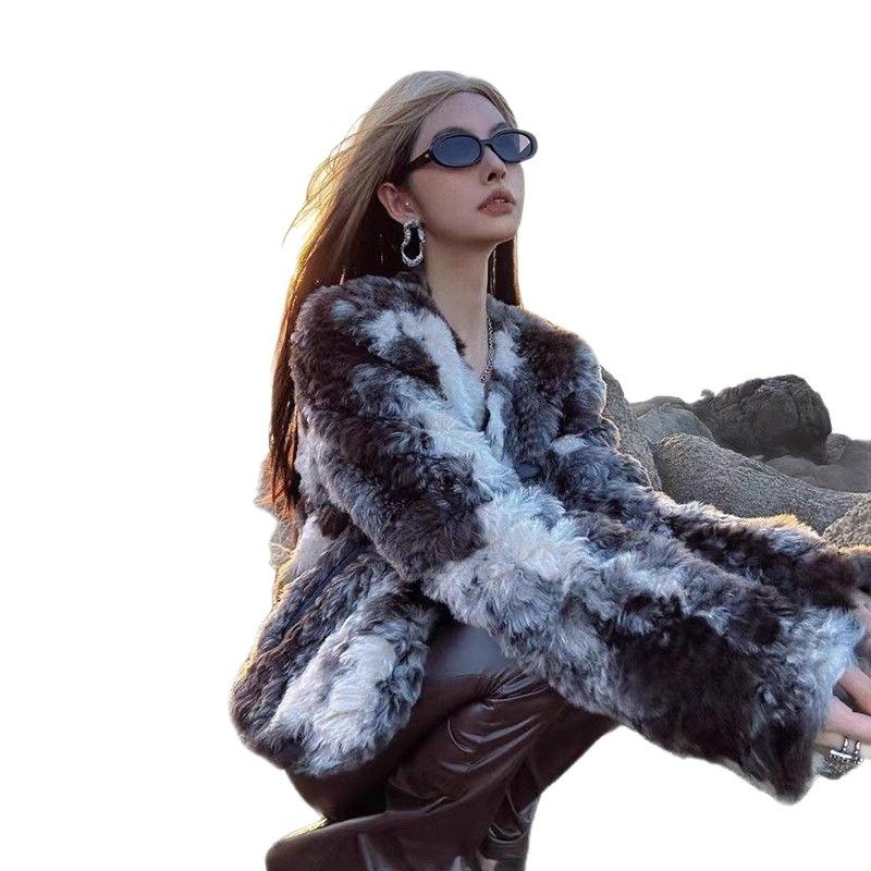 Черно-белое пальто из овечьей шерсти с брызгами краски, женское, с чувством дизайна, имитация лисьего меха, короткий мех, мех, осень и зима, новое