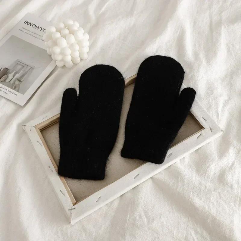 Новые женские зимние теплые перчатки из кашемира, мягкие, с полными пальцами, варежки, перчатки из искусственного меха кролика, вязаные