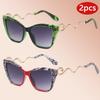 2 комплекта Солнцезащитные очки «кошачий глаз» с большой оправой для женщин, новые стильные градиентные, для улицы, декоративные, трендовые, роскошного брендового дизайна