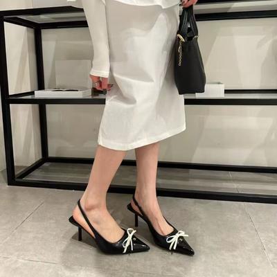 Мода Мода Острый Носок Задний Ремешок Baotou Сандалии 2025 Новый Темперамент Мелкий Вырез Один Ремешок Мягкая Подошва Обувь на Танкетке