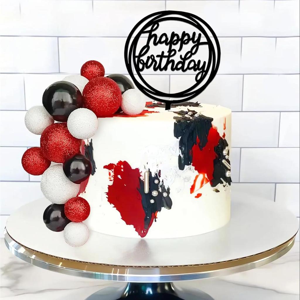 Black Red White Ball Cake Toppers Boho Cake Decorations for Baby Shower Girl Happy Birthday Party Mouse Cake Decoration Supplies