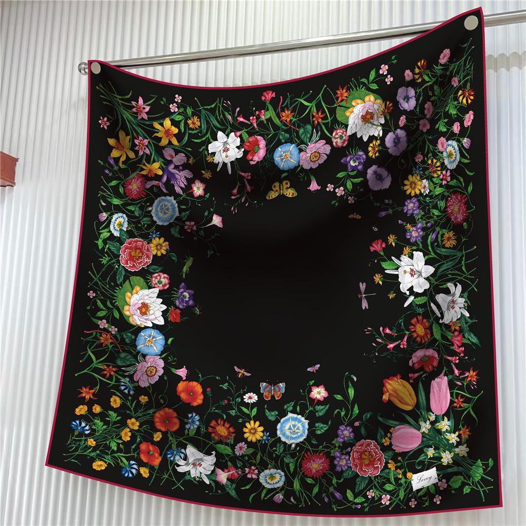 90cm Korean-Style High-Quality Twill Silk Chain Print Ladies' Decorative Shawl