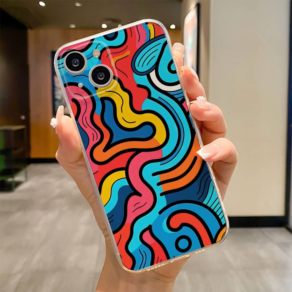 Красочная Граффити Линии Чехол Для Телефона Для iPhone 17 16e 16 15 14 13 12 11mini Pro Max X XR XSMAX 8 7 Air Plus Мягкий Чехол