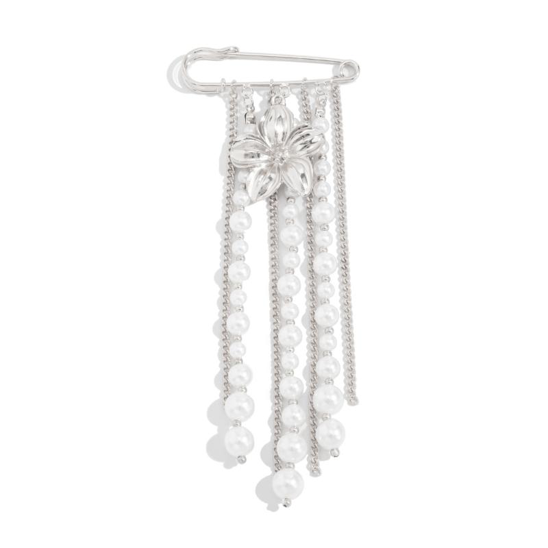 Pearl Flower Brooch Exaggerated Tassel Pin Multilayer Pants Chain Charm Lapel Pin Jewelry Decoration Accessories Gifts