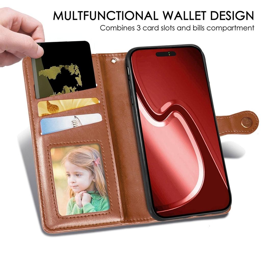 Leather Wallet Flip Case for VIVO Y400 Y300T Y300I Y05 Y04 Y03 Y02 Y02S Y02A Y02T Card Holder, Kickstand, Vintage Button Closure