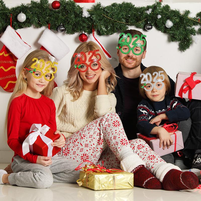 4pcs Christmas Glasses 2025 New Year Party Photo Props Xmas Decorations Kids Adult Eyeglasses Photobooth Gifts Home Supplies