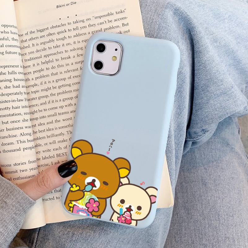Милый чехол Rilakkuma для iPhone 14 11 12 13 Mini Pro Xs Max 8 7 6 6S Plus X XR, однотонный чехол конфетного цвета