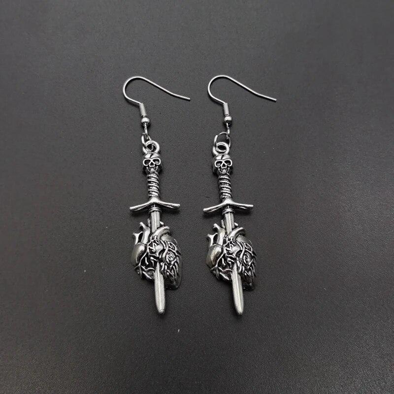 Металлические серьги-подвески в стиле панк-хип-хоп с бабочкой, черепом и цветком для мужчин и женщин, модные серьги в виде рок-креста, меча, сердца и пламени, ювелирные изделия