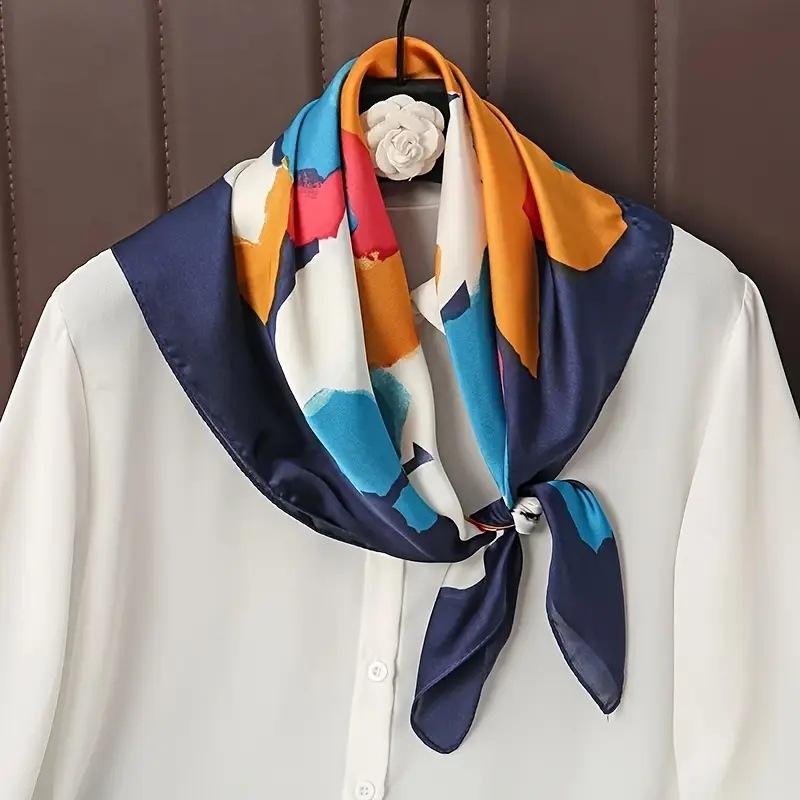 Luxury Print Satin Silk Square Scarf for Women Shawl Hijab Neckerchief Female Hair Ribbon Headband Fashion Wrap Bandana