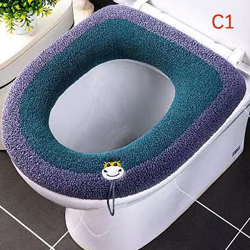Winter Warm Toilet Seat Cover Washable Bathroom Toilet Pad Cushion With Handle Thicker Soft Mat Knitting Warmer Closestool Mat