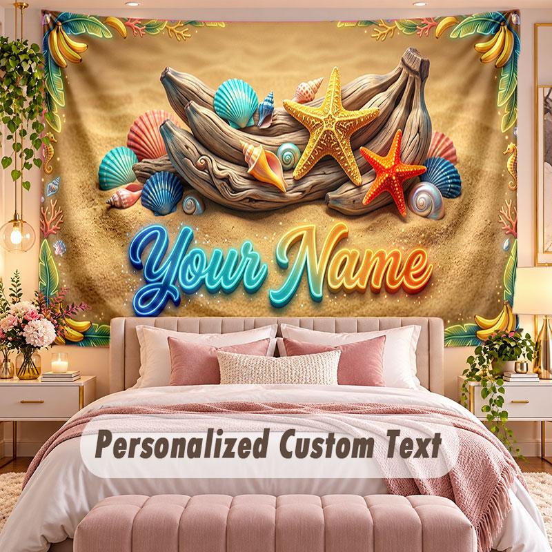 Fish Ocean (135) Theme Wall Tapestry Customized With Name Text Personalized Hanging Tapestry For Bedroom Living Room Decor
