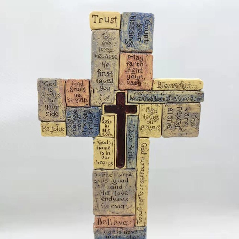 Elegant Christian Cross Statue Handmade Funny Cross Prayer Sculpture Resin Craft Cross Desktop Ornament Tombstone Memorial