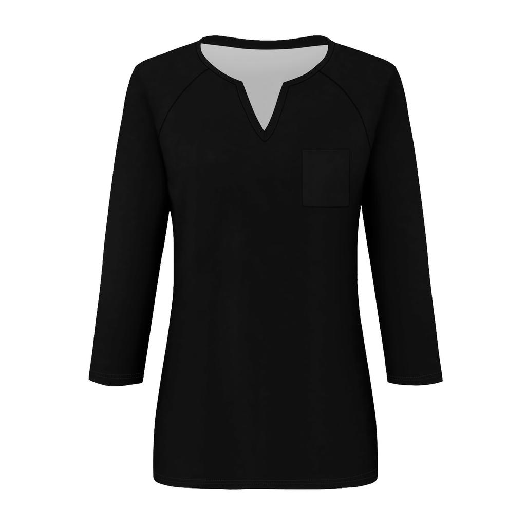 Женская модная рубашка, повседневная рубашка с рукавами реглан, карман, V-образный вырез, рукав 3/4, свободная футболка с принтом, женский топ