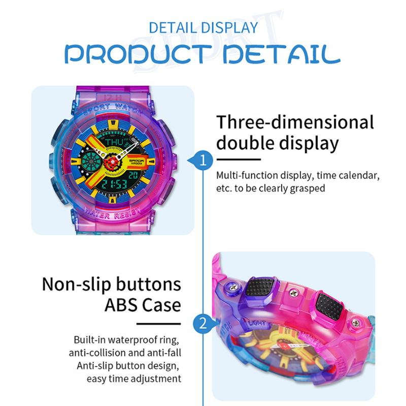 SANDA New Product Gradient Multiple Colors Frozen Couple Style Men's and Women's Fashion Trend Multi -functional Waterproof Electronic Watches