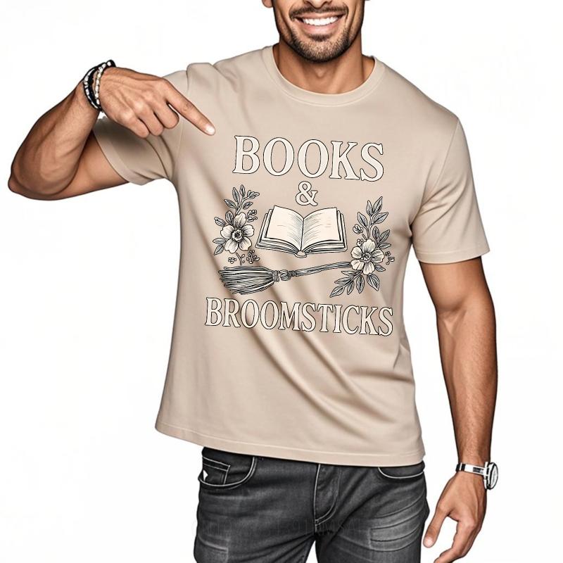 fashion tshirt Street Wear Boys O Neck tshirt Books And Broomsticks With Flowers Comfort Unisex tops Minimalist teeshirt