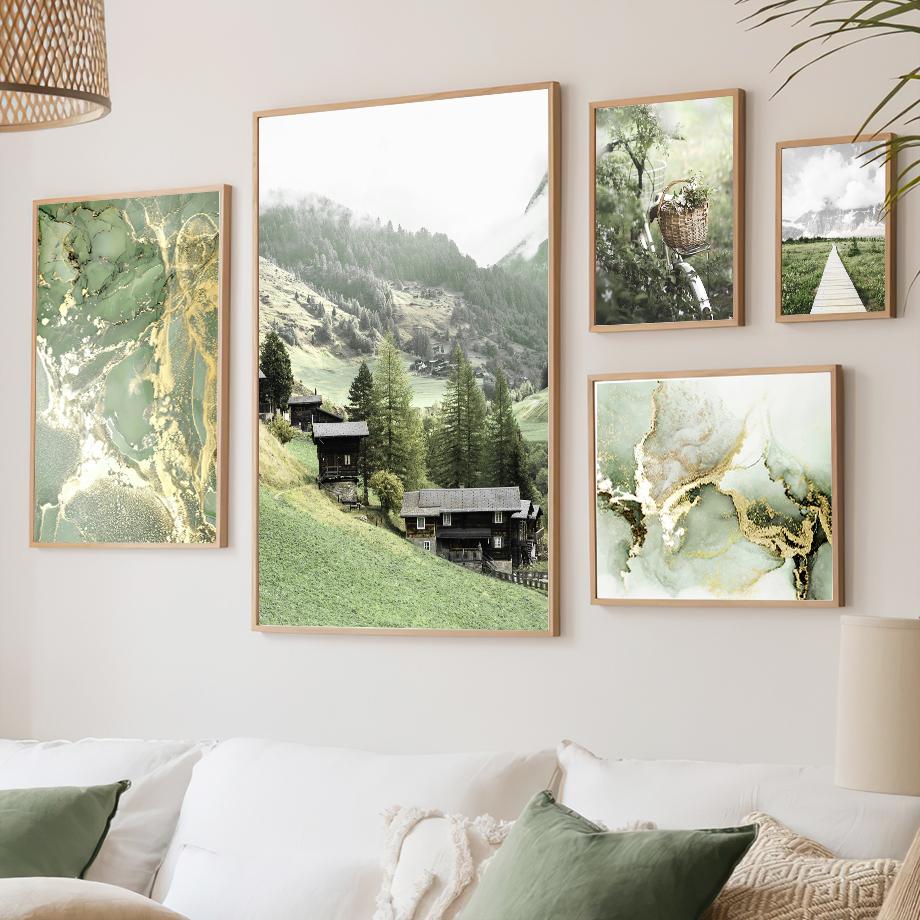 White Flower Dandelion Green Hill House Wall Art Canvas Painting Nordic Posters And Prints Wall Pictures For Living Room Decor