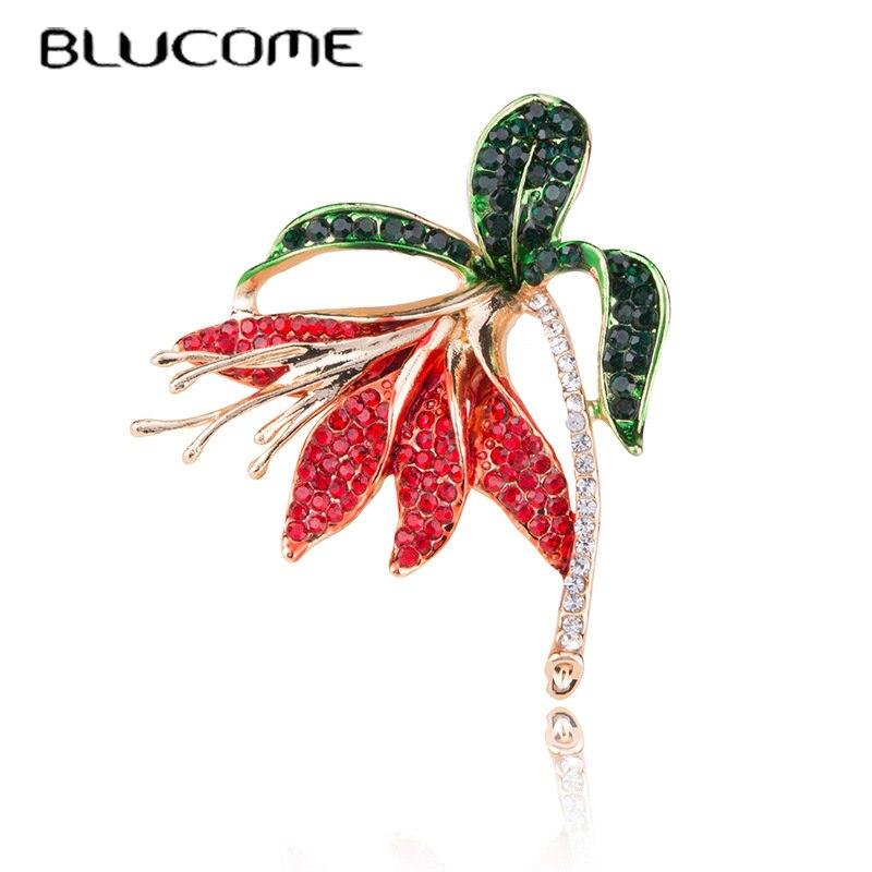 Blucome Elegant Narcissus Rhinestone Brooch for Women Unisex Zirconia Leaf Party Office Brooch Pin Gifts