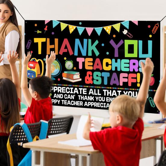 Баннер-фон для Недели признательности учителям. Спасибо учителям и сотрудникам. Украшение фона на День учителя. Декор для классной комнаты, школы, офиса.