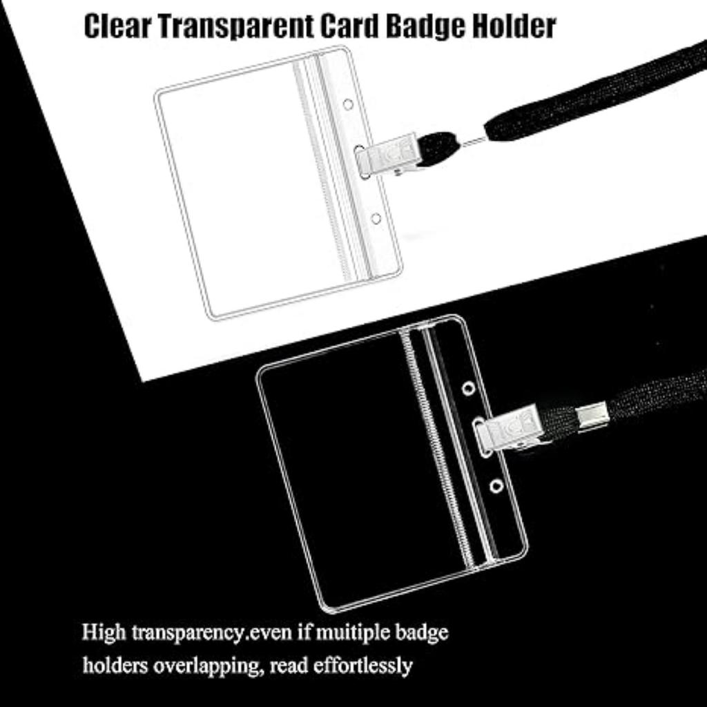 Набор из 12 пластиковых прозрачных горизонтальных бейджей, держателей для удостоверений личности и 12 черных шнурков с зажимами для бейджей