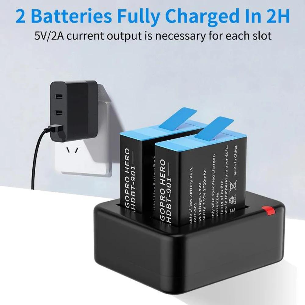 Original Battery Charger For GoPro Go Pro Hero 12 11 10 9 Black 3-Ways Fast Charger with Type C Cable Action Camera Accessories