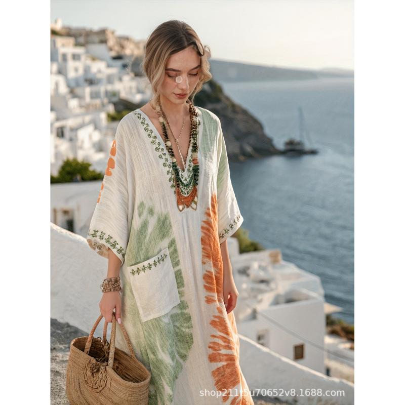 European and American bohemian women's dress seaside vacation elegant fashion print