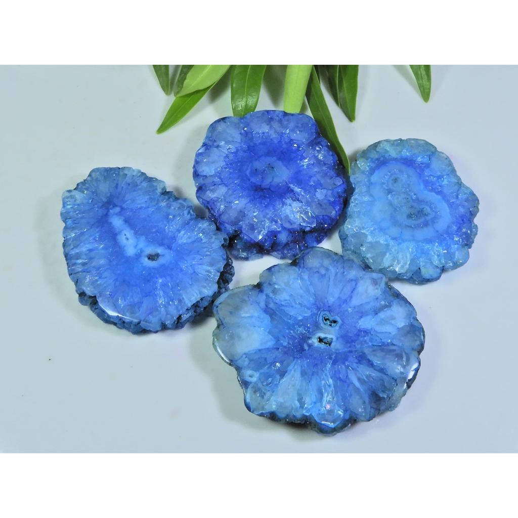 228Cts. Окрашенный солнечный друзовый агат 4 шт. Кристалл Свободный набор драгоценных камней 29X35-38X43 мм A-207