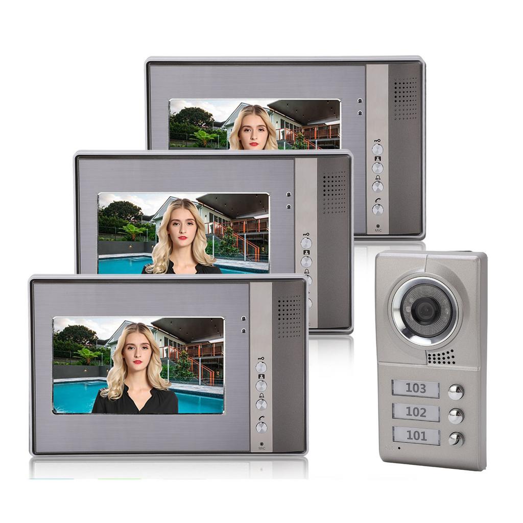 3 Apartment Units 7in Video Door Phone Intercom Doorbell IR Camera Entry System