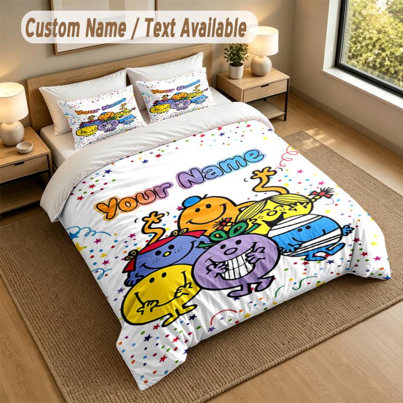 Custom Name Text Bedding 3Pcs Set,Mr. Men & Little Miss 1 Duvet Cover 2 Pillowcases Soft Bed Linen For Gift